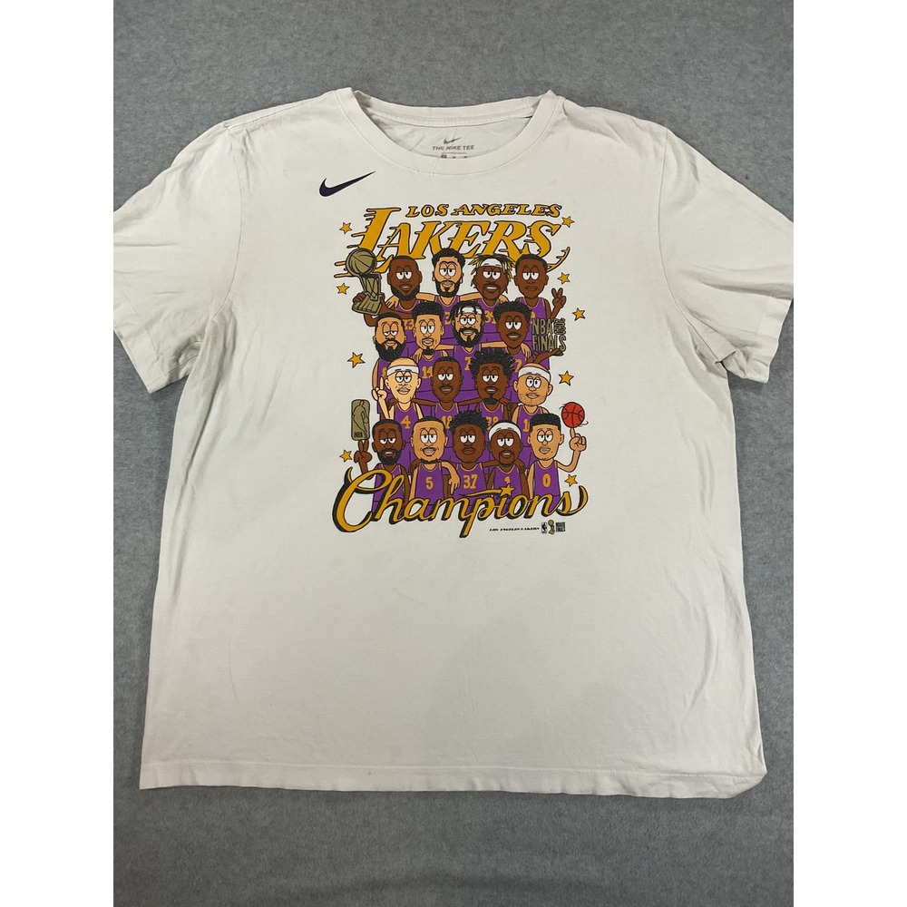 Nike Los Angeles Lakers NBA Champions Graphic T-Shirt Mens XL White Cartoon 2640
